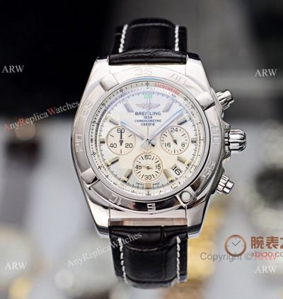 Fake Breitling Chronomat Watches White Dial Black Leather Strap